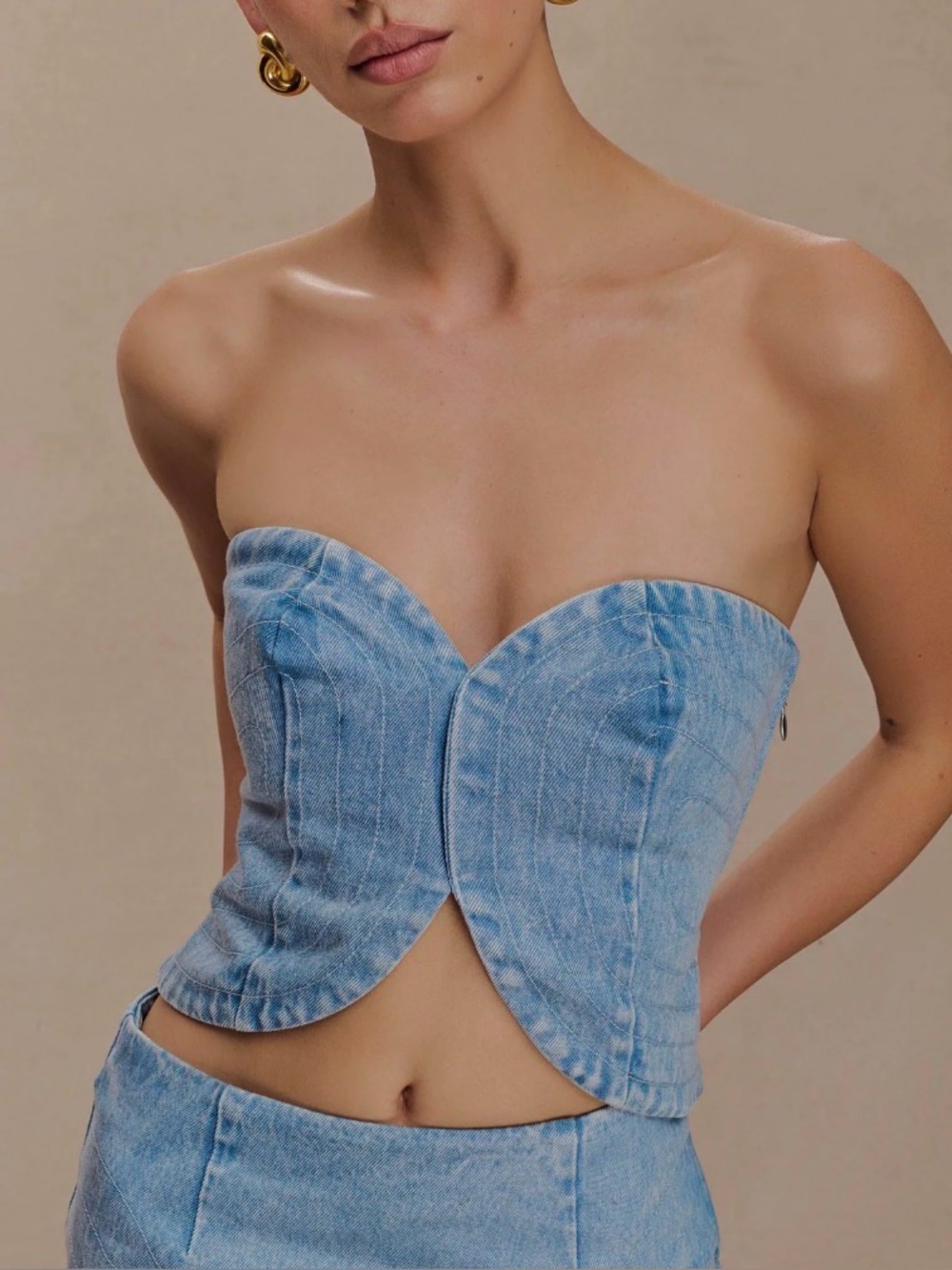 NWT!! Denim Strapless Corset Top - Light Blue